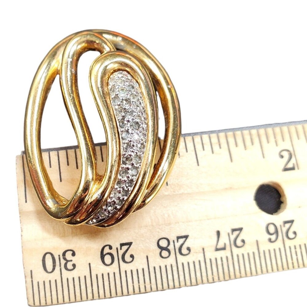 Vtg Signed Panetta Pavé Brooch Pin Swirl Gold Tone Rhinestone Statement As-Is - Picture 11 of 12
